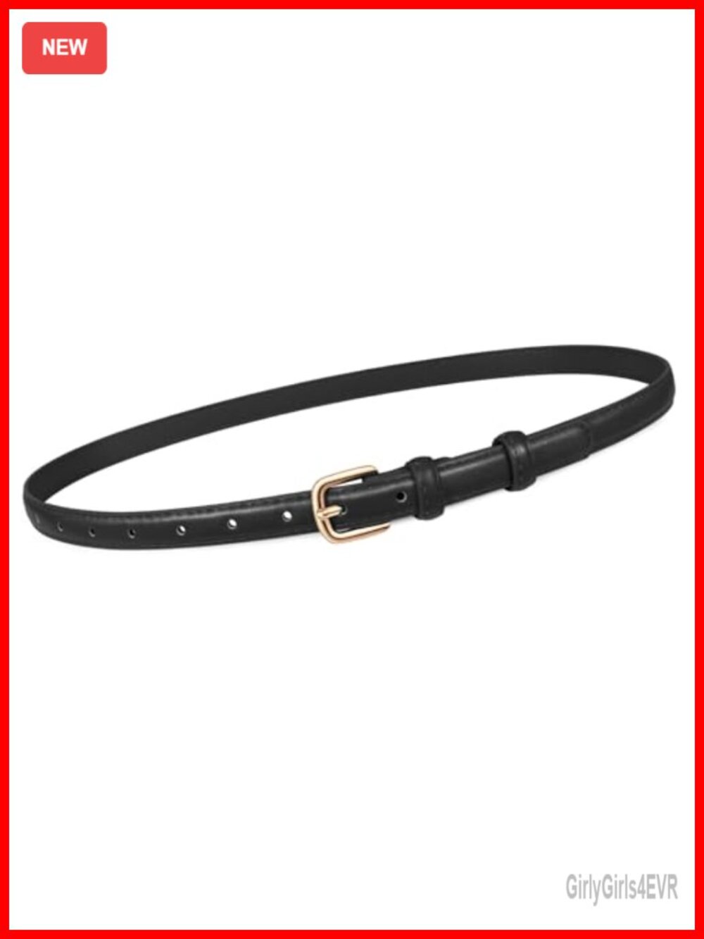 Women Skinny Faux Leather Belt Thin Waist Belt with Gold Buckle